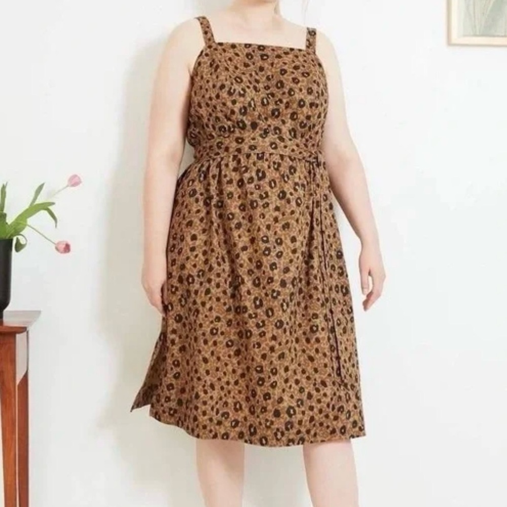 Ava & Viv Women’s 0X Brown Midi Tank Dress Animal Print Linen Blend